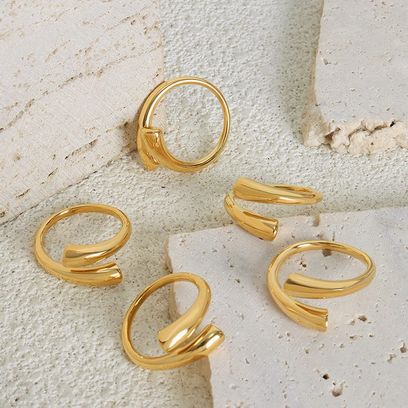 Wholesale French niche design plain circle geometric face ring stainless steel ring