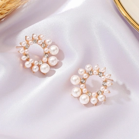 Wholesale French Pearl Round Large Alloy Earrings