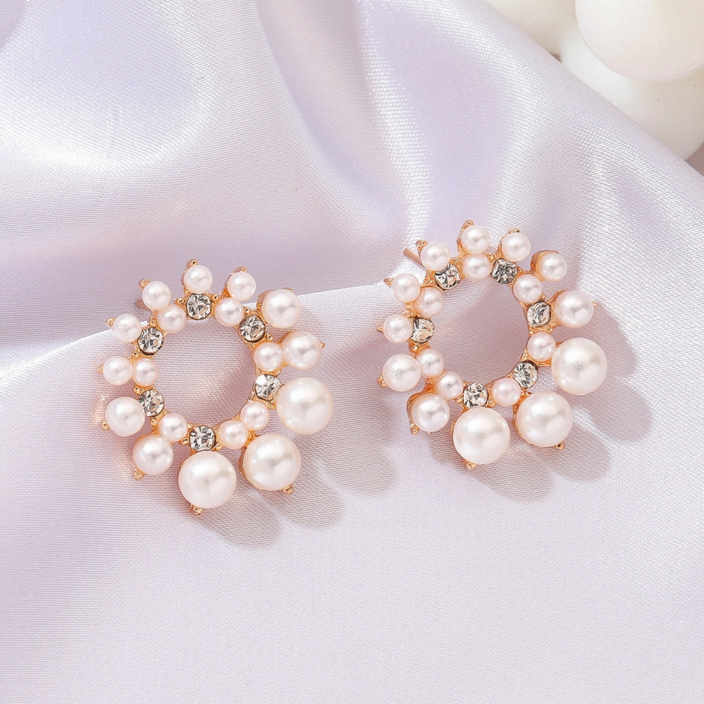 Wholesale French Pearl Round Large Alloy Earrings