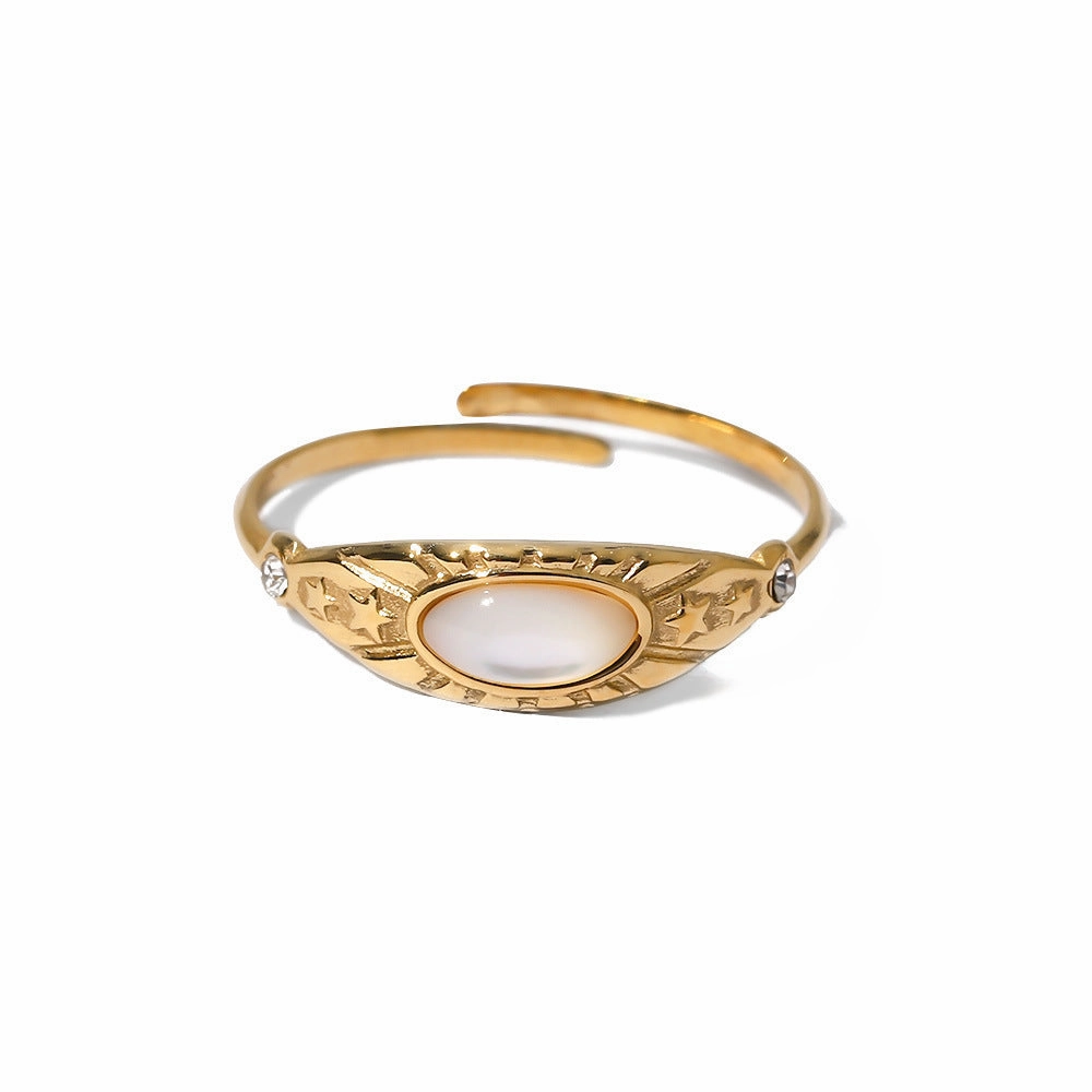 Wholesale French retro stainless steel zircon open ring