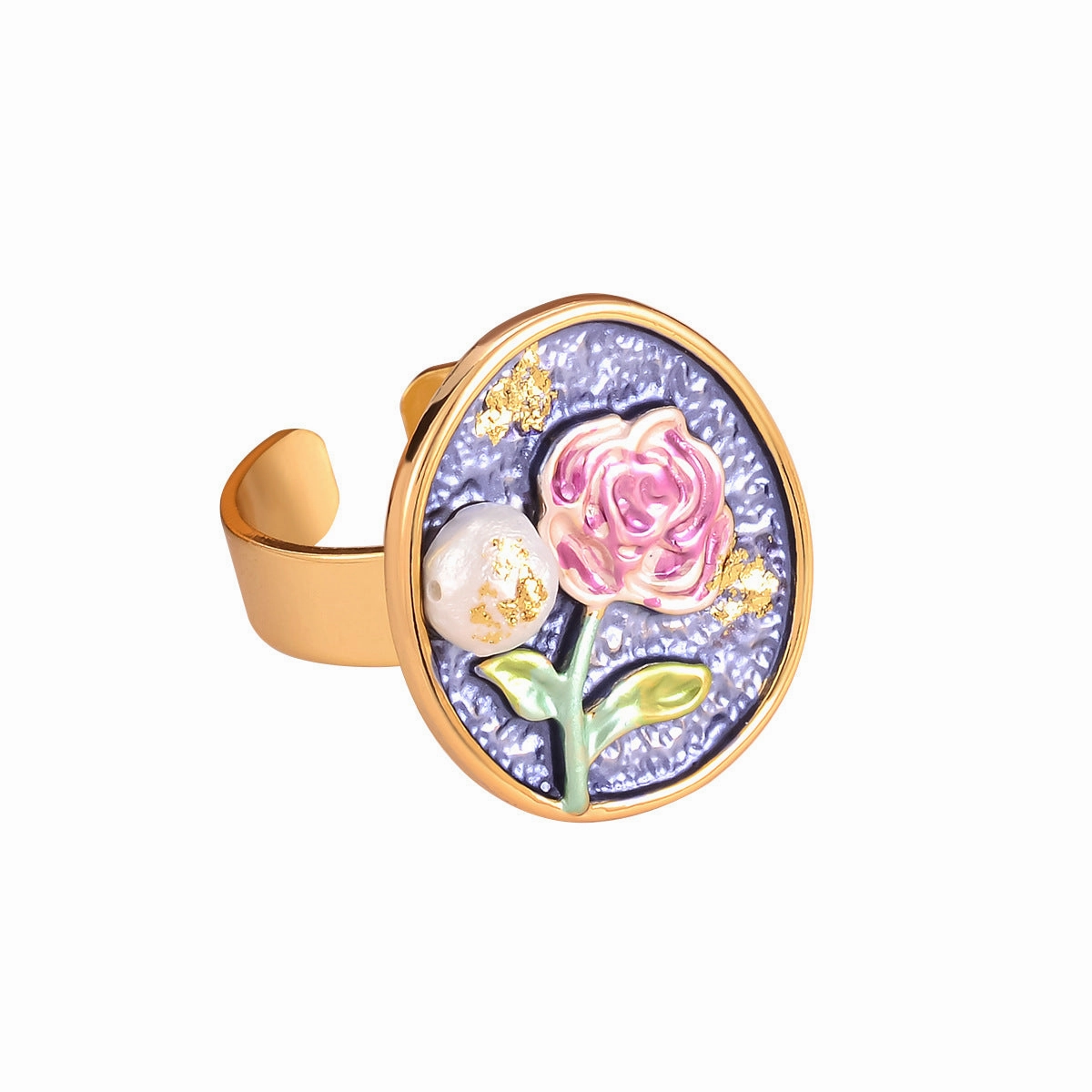 Wholesale French retro temperament enamel oil painting series Baroque natural pearl ring