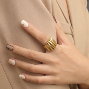 Wholesale French Titanium Steel Plated 18k Gold Geometric Thick Line Ring