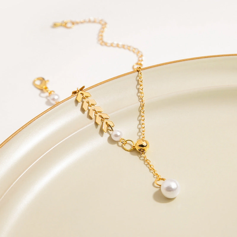 Wholesale French Vintage Pearl Wheat Ear Titanium Steel Bracelet
