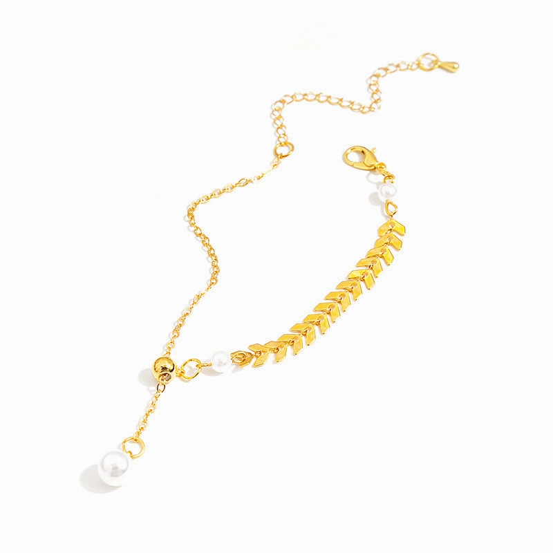 Wholesale French Vintage Pearl Wheat Ear Titanium Steel Bracelet