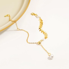 Wholesale French Vintage Pearl Wheat Ear Titanium Steel Bracelet