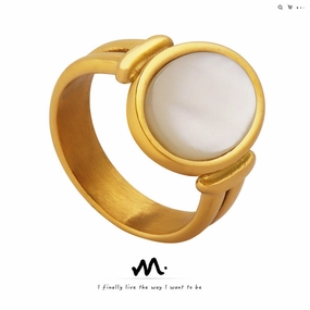 Wholesale French vintage white seashell gold-plated titanium steel ring