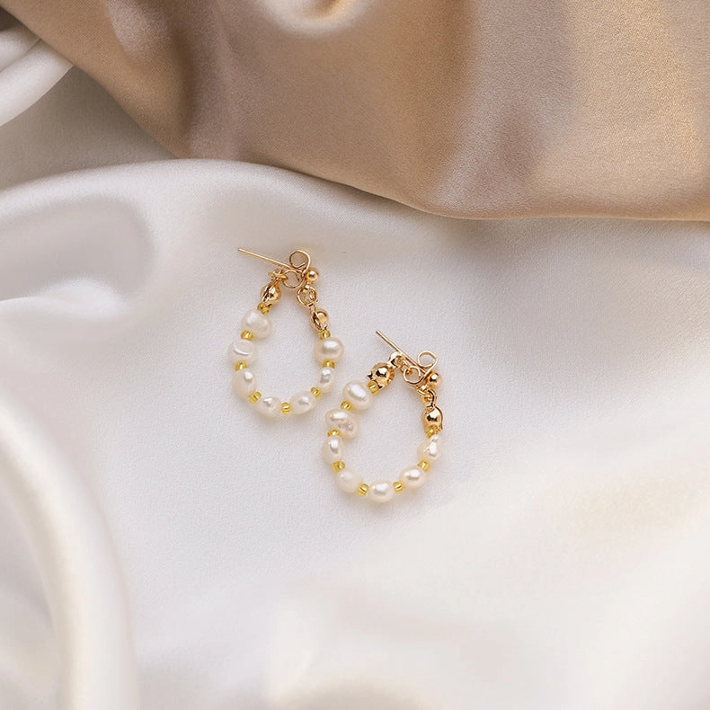 Wholesale Freshwater Pearl Back Hanging 925 Silver Needle Alloy Earrings