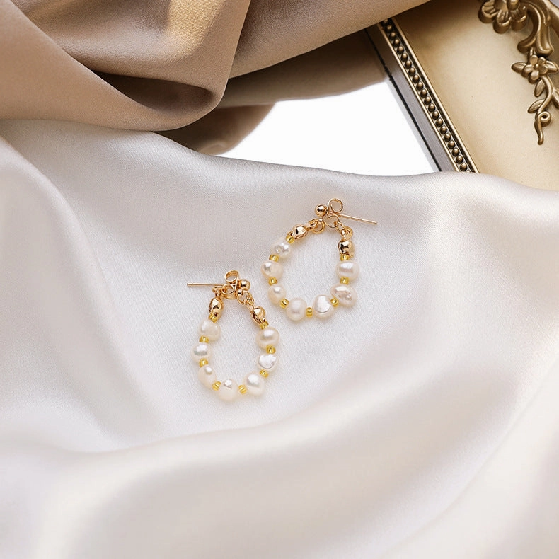Wholesale Freshwater Pearl Back Hanging 925 Silver Needle Alloy Earrings
