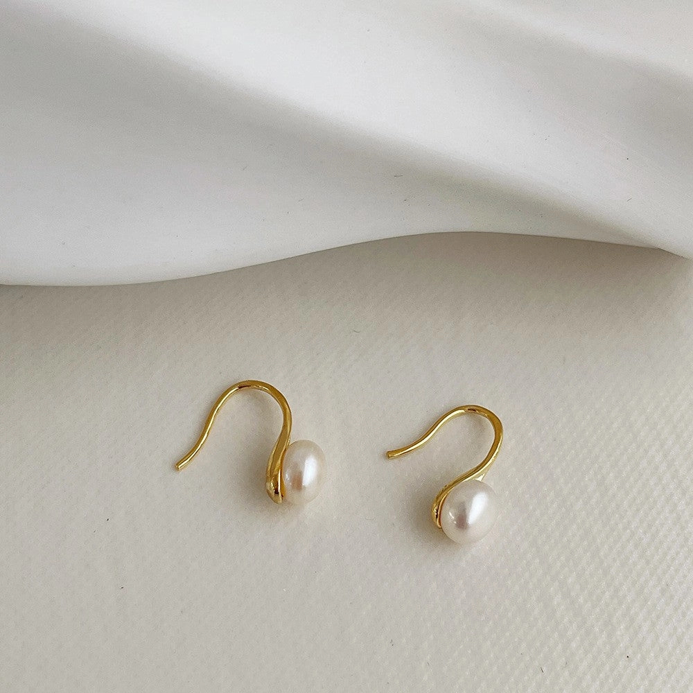 Wholesale Freshwater Pearl Back Hanging 925 Silver Needle Alloy Earrings