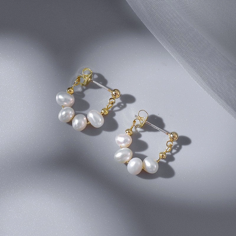 Wholesale Freshwater Pearl Back Hanging 925 Silver Needle Alloy Earrings