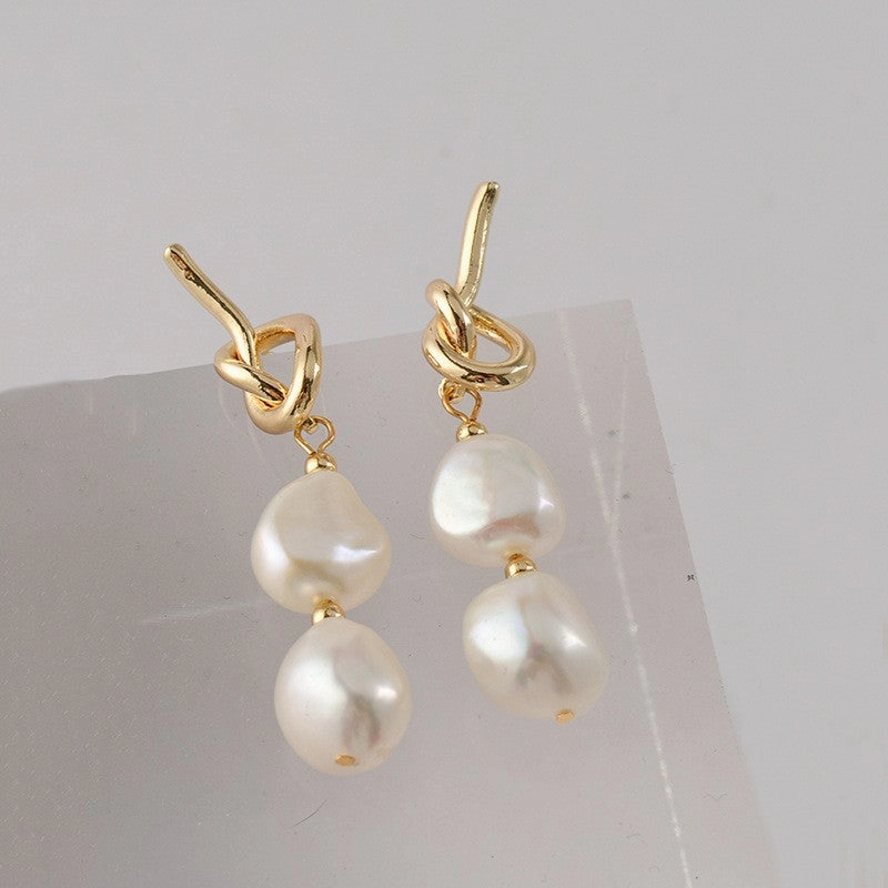 Wholesale Freshwater Pearl Back Hanging 925 Silver Needle Alloy Earrings