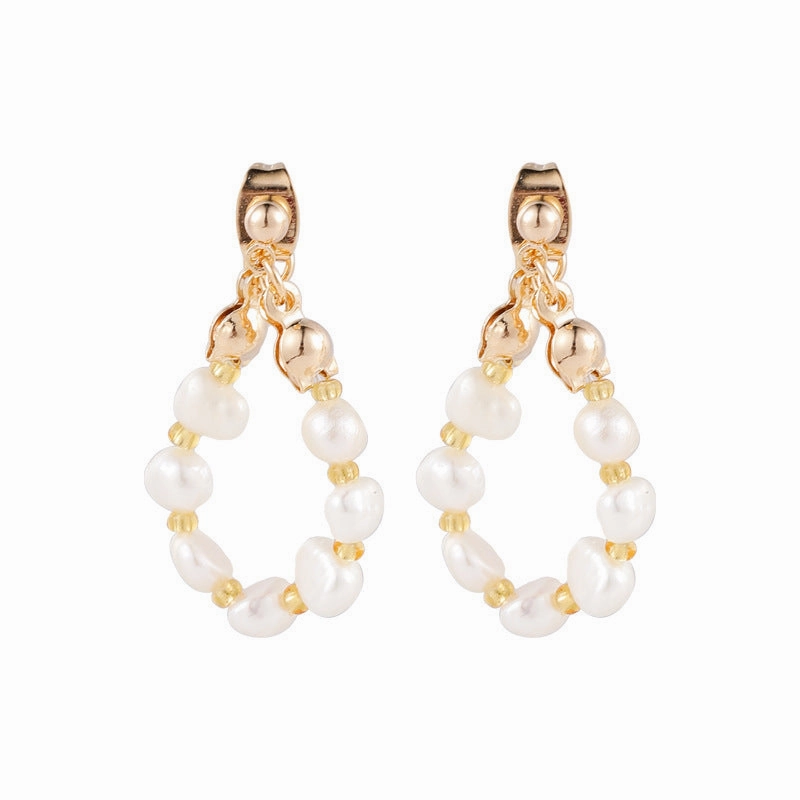 Wholesale Freshwater Pearl Back Hanging 925 Silver Needle Alloy Earrings