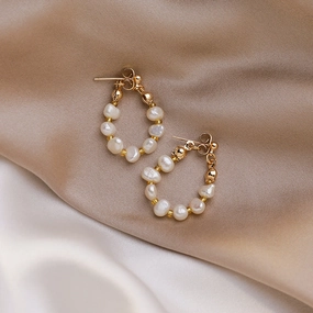 Wholesale Freshwater Pearl Back Hanging 925 Silver Needle Alloy Earrings