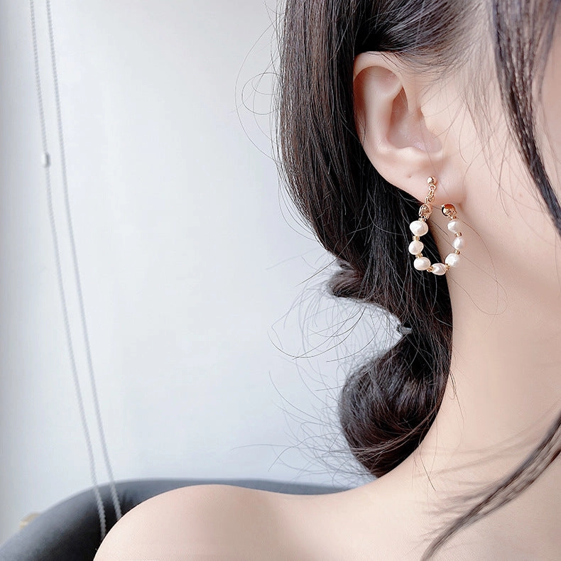Wholesale Freshwater Pearl Back Hanging 925 Silver Needle Alloy Earrings