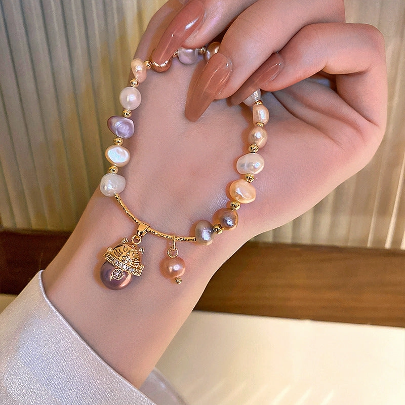 Wholesale Freshwater Pearl Round Bead Fishtail Bracelet