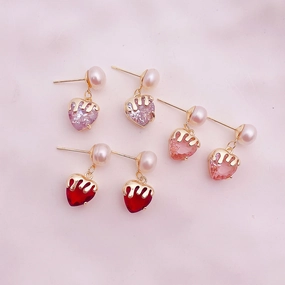 Wholesale Freshwater Pearl Zircon Heart Earrings
