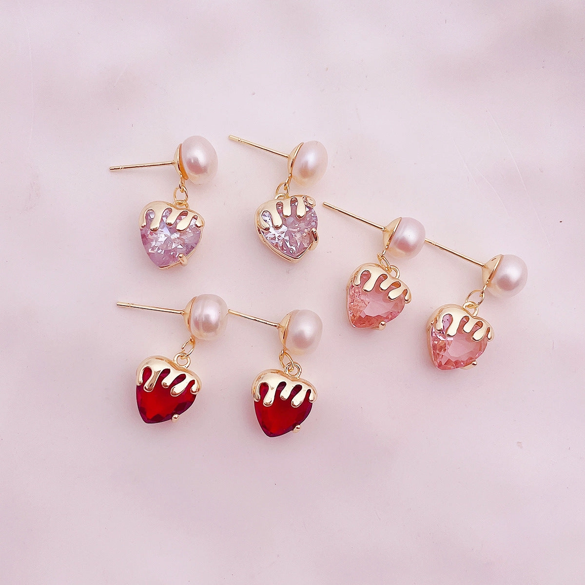 Wholesale Freshwater Pearl Zircon Heart Earrings