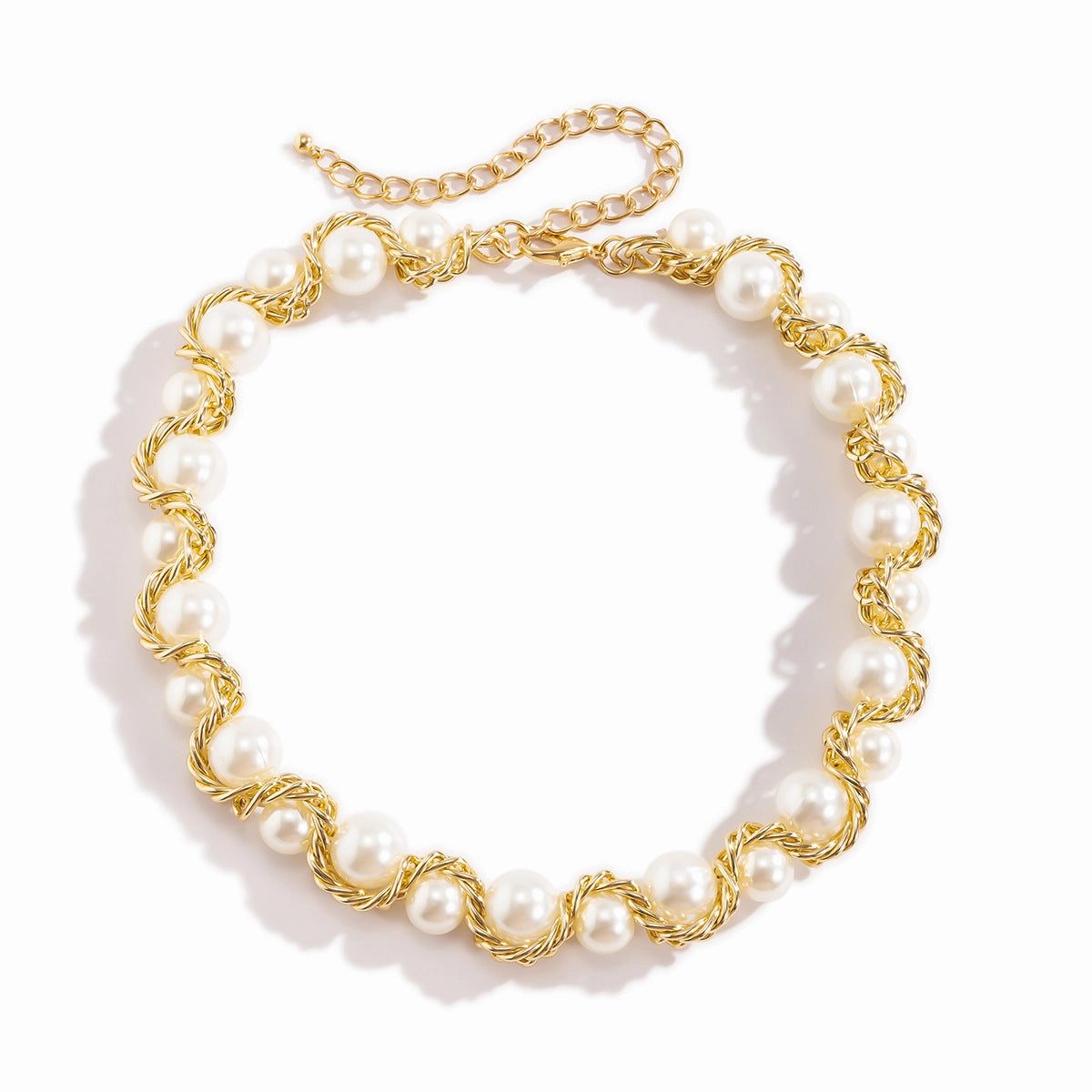 Wholesale Fried Dough Twists Chain Pearl Aluminum Necklace