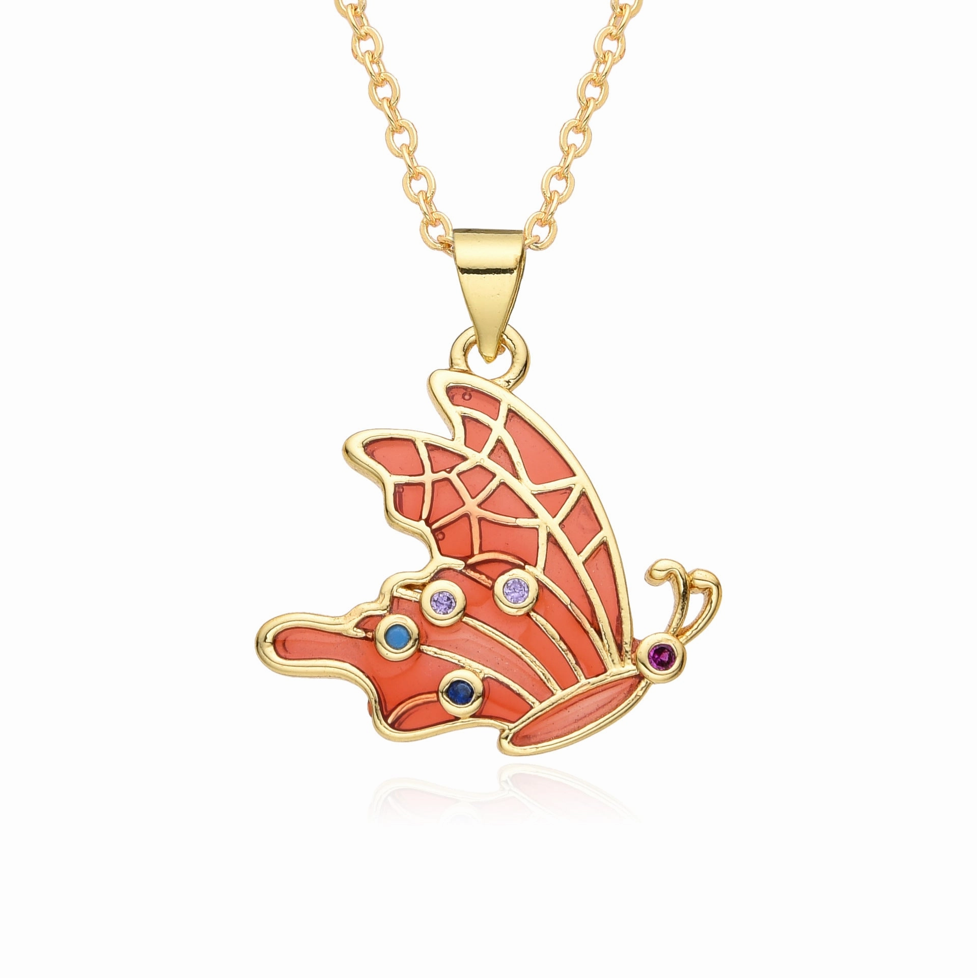 Wholesale Friendship Fossil Drop Oil Micropaved Color Butterfly Necklace