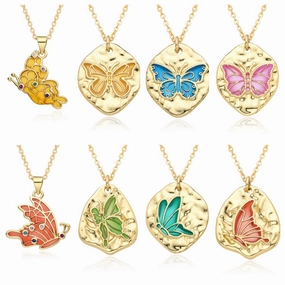 Wholesale Friendship Fossil Drop Oil Micropaved Color Butterfly Necklace