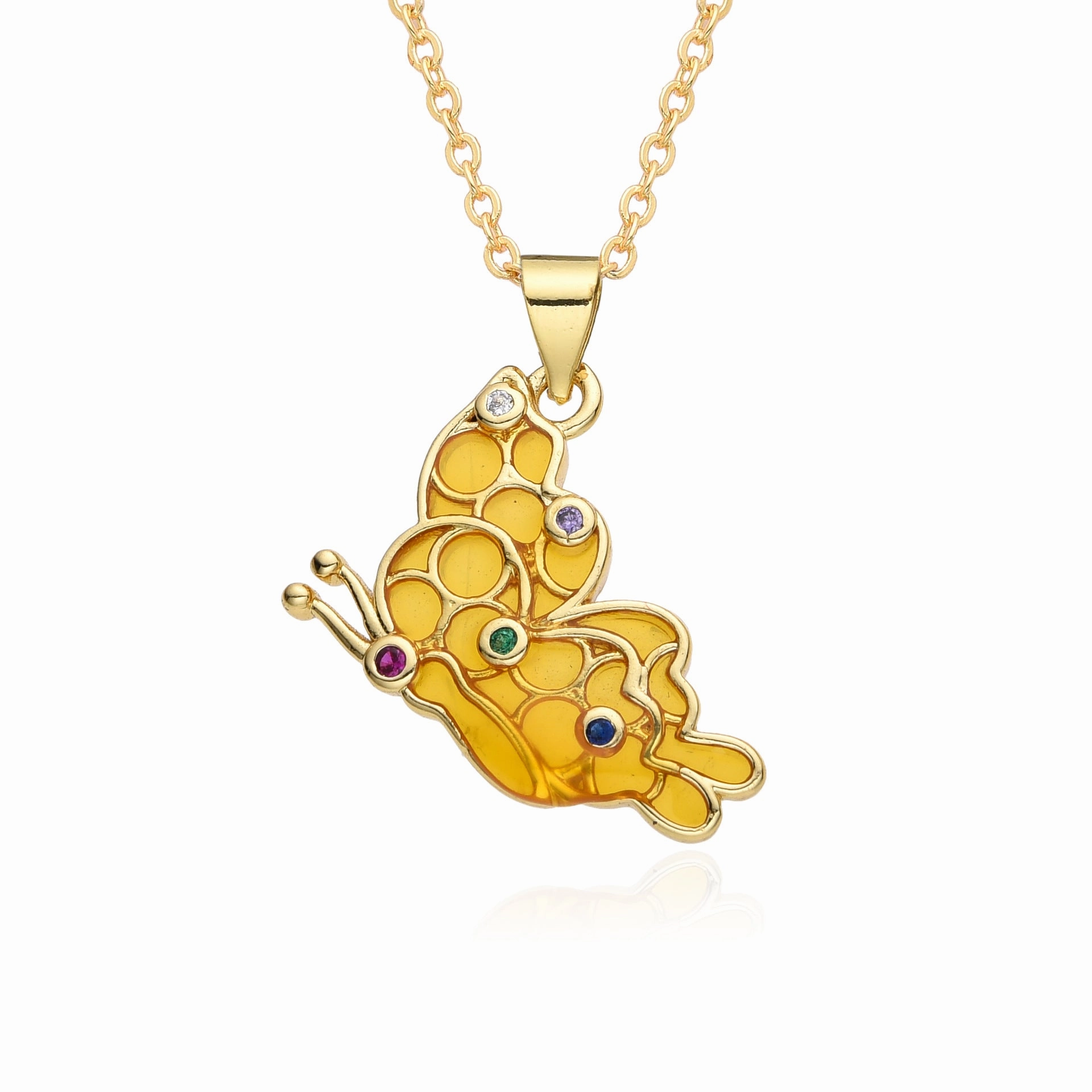 Wholesale Friendship Fossil Drop Oil Micropaved Color Butterfly Necklace