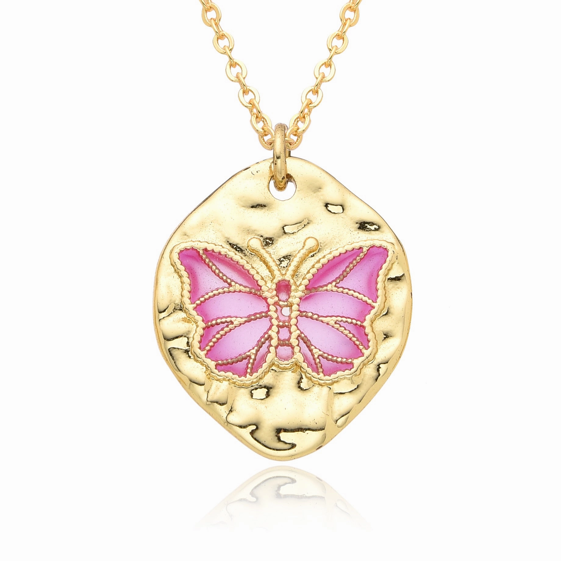 Wholesale Friendship Fossil Drop Oil Micropaved Color Butterfly Necklace