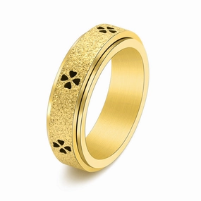 Wholesale Frosted Hollow Four Leaf Clover Rotatable Stainless Steel Ring