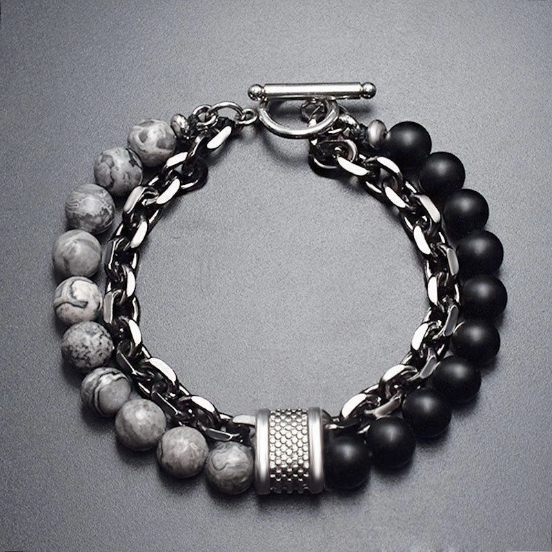 Wholesale Frosted Map Stone Men's Beaded Metal Bracelet