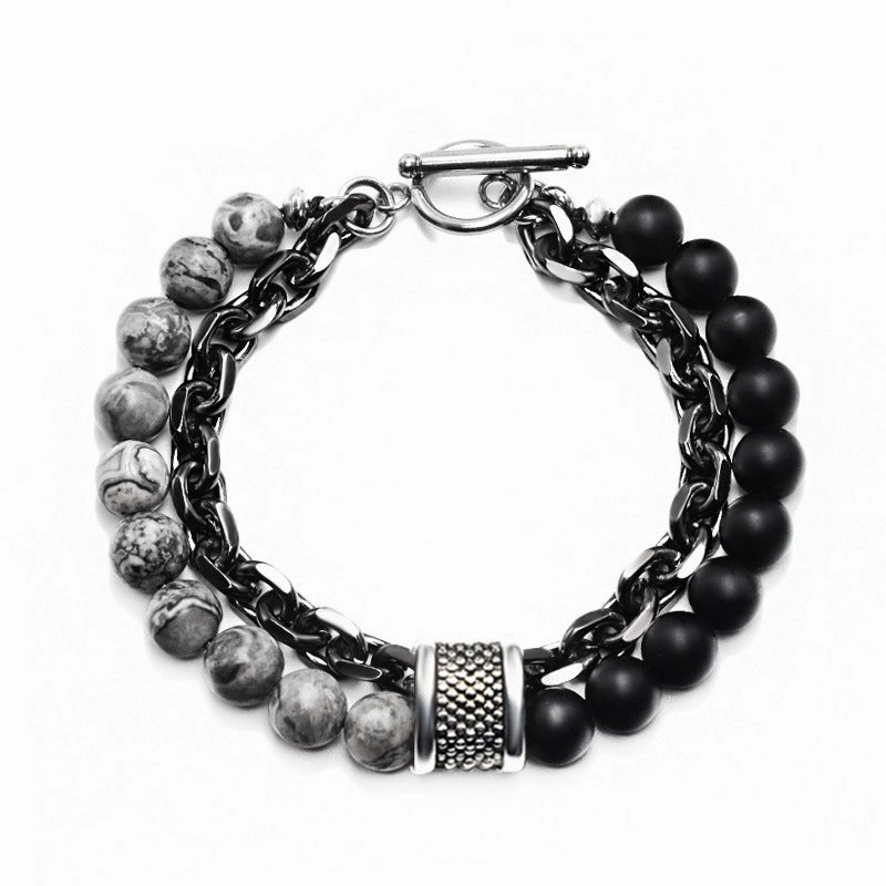 Wholesale Frosted Map Stone Men's Beaded Metal Bracelet