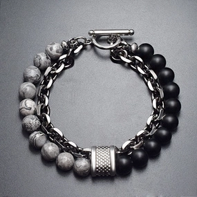 Wholesale Frosted Map Stone Men's Beaded Metal Bracelet