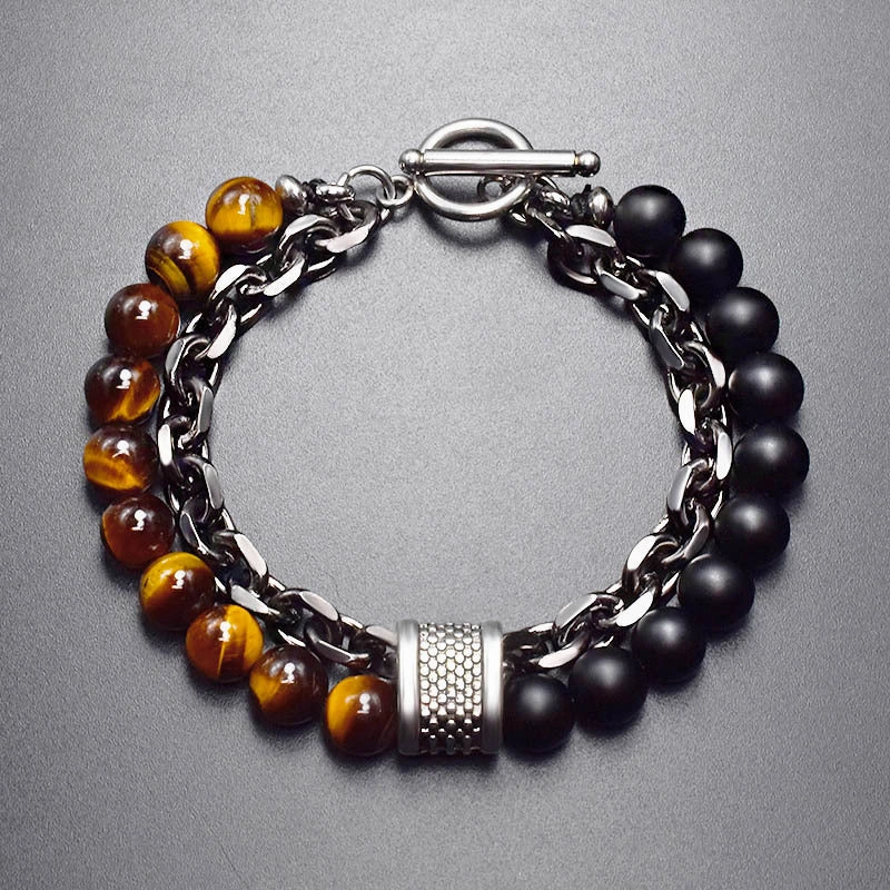 Wholesale Frosted Map Stone Men's Beaded Metal Bracelet