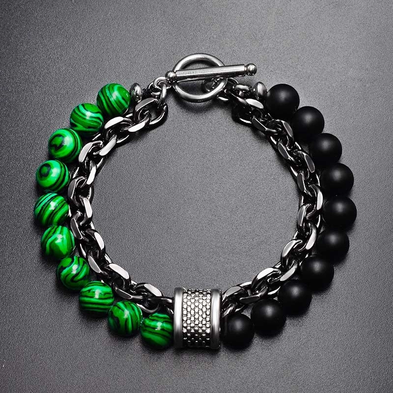 Wholesale Frosted Map Stone Men's Beaded Metal Bracelet