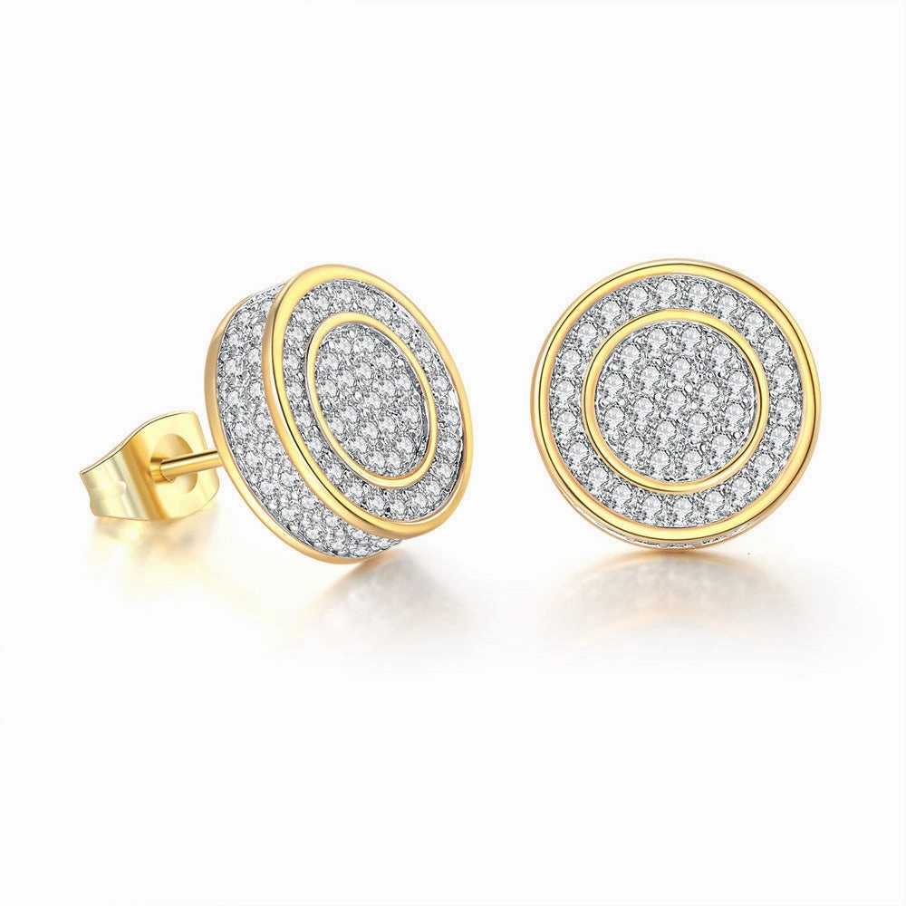 Wholesale Full CZ Micropaved Men's Gold Plated Earrings