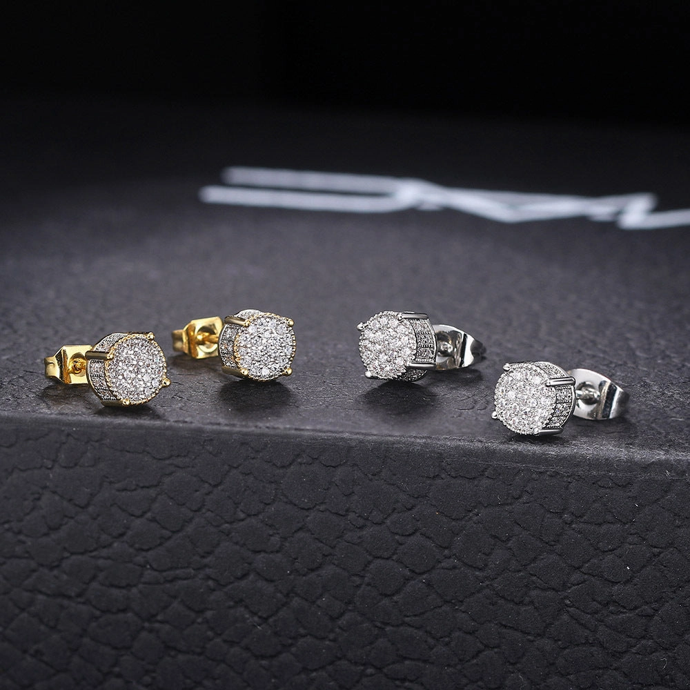 Wholesale Full CZ Micropaved Men's Gold Plated Earrings