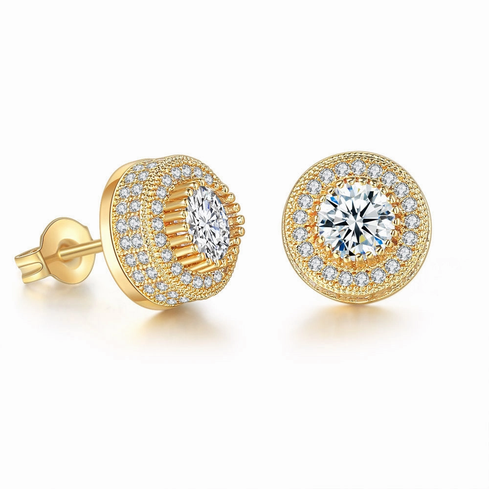 Wholesale Full CZ Micropaved Men's Gold Plated Earrings