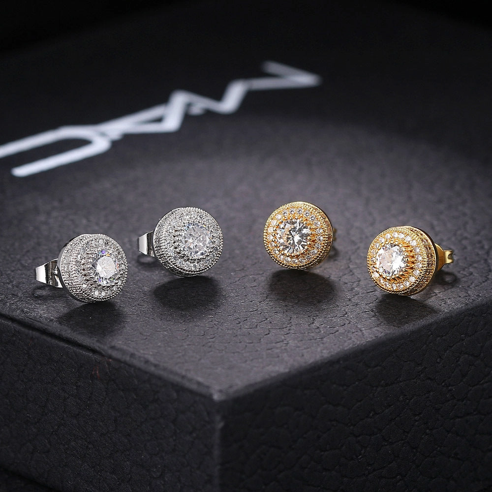 Wholesale Full CZ Micropaved Men's Gold Plated Earrings