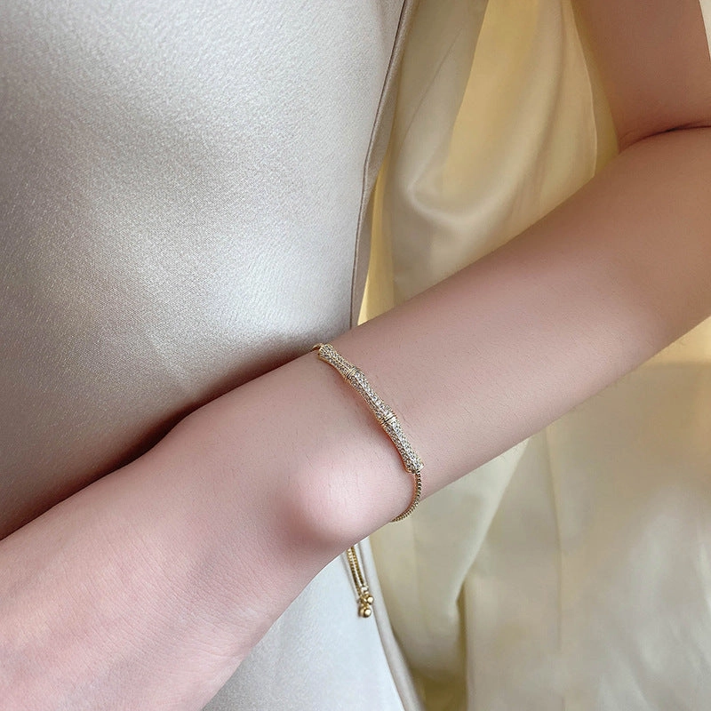 Wholesale Full Diamond Bamboo Micropaved Zircon Copper Bracelet