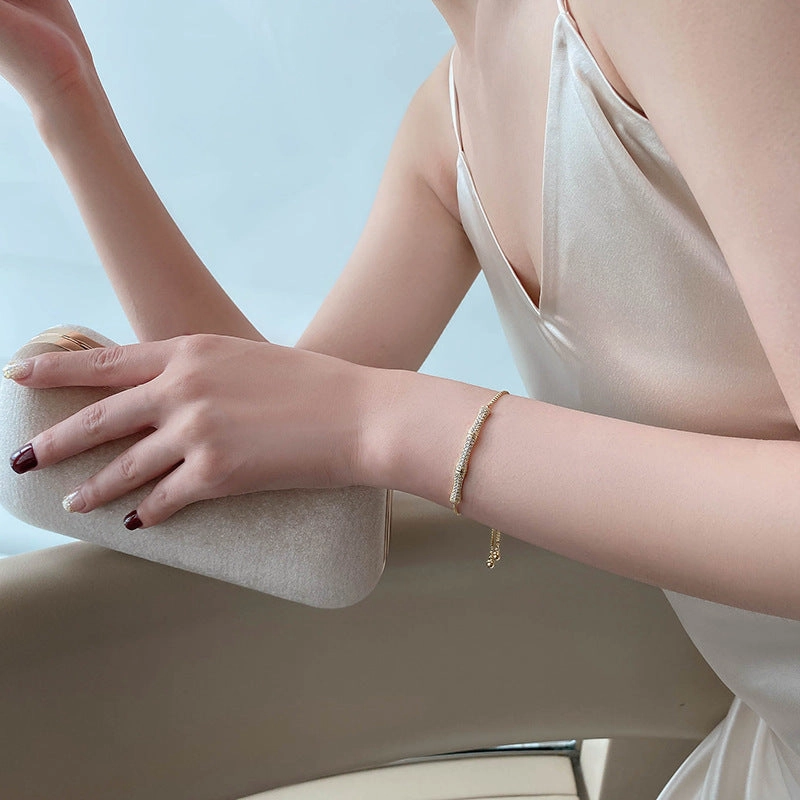Wholesale Full Diamond Bamboo Micropaved Zircon Copper Bracelet
