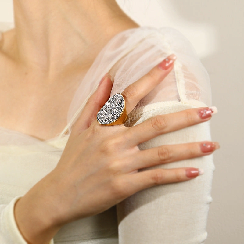Wholesale Full Diamond Curved Titanium Steel 18K Gold-plated Rings