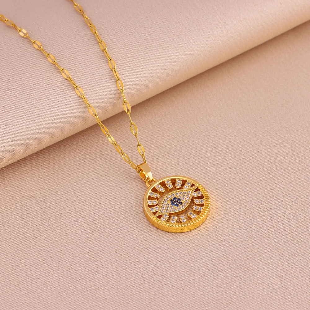Wholesale Full Diamond Devil's Eye Titanium Steel Necklace