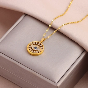 Wholesale Full Diamond Devil's Eye Titanium Steel Necklace