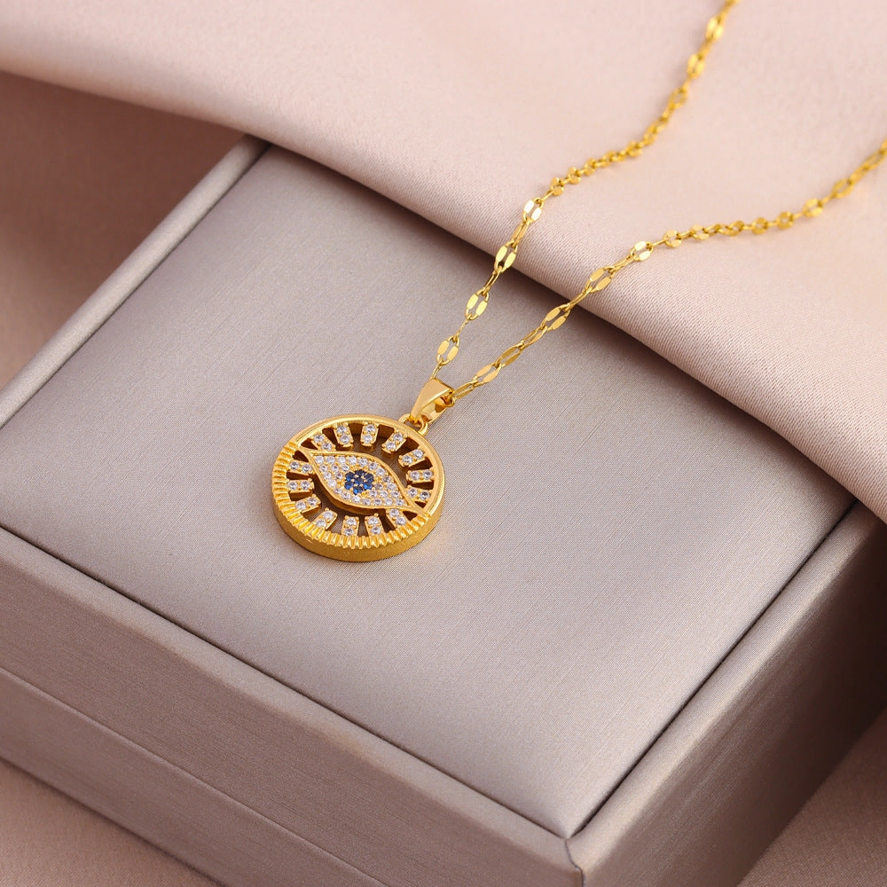 Wholesale Full Diamond Devil's Eye Titanium Steel Necklace