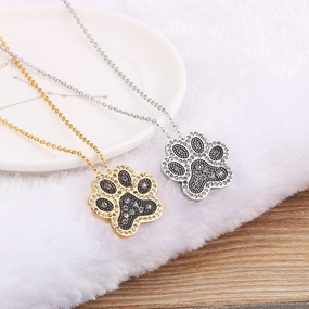 Wholesale Full Diamond Dog Paw Pendant Titanium Steel Necklace