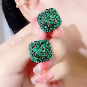 Wholesale Full Diamond Geometric Rhombus Full Diamond Earrings