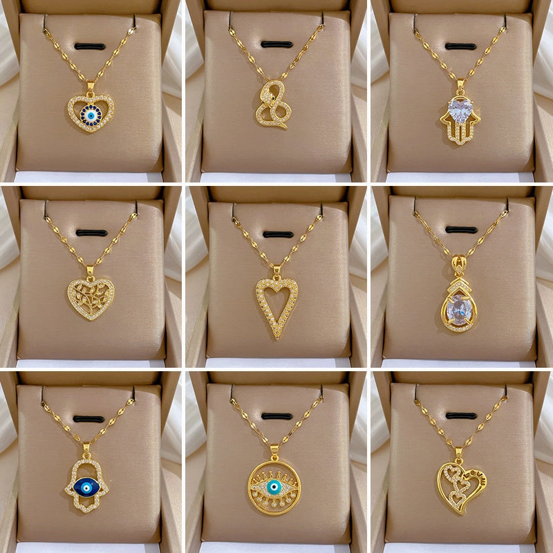 Wholesale Full Diamond Luxury Women's Versatile Collarbone Titanium Steel Necklace