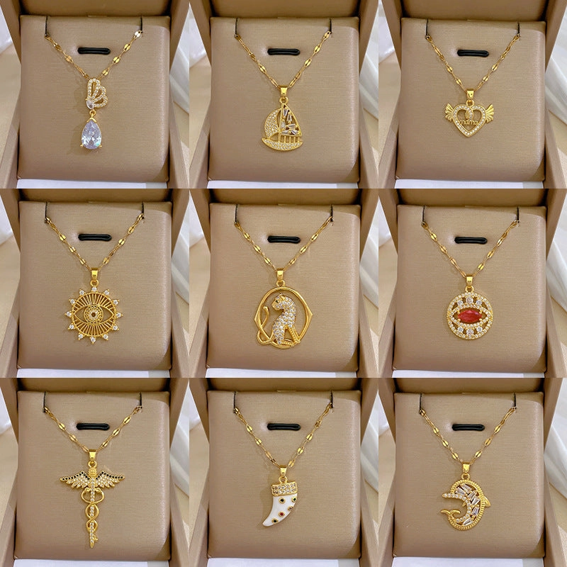 Wholesale Full Diamond Luxury Women's Versatile Collarbone Titanium Steel Necklace