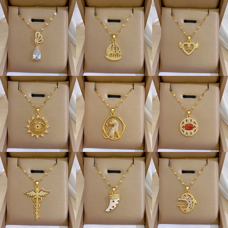 Wholesale Full Diamond Luxury Women's Versatile Collarbone Titanium Steel Necklace
