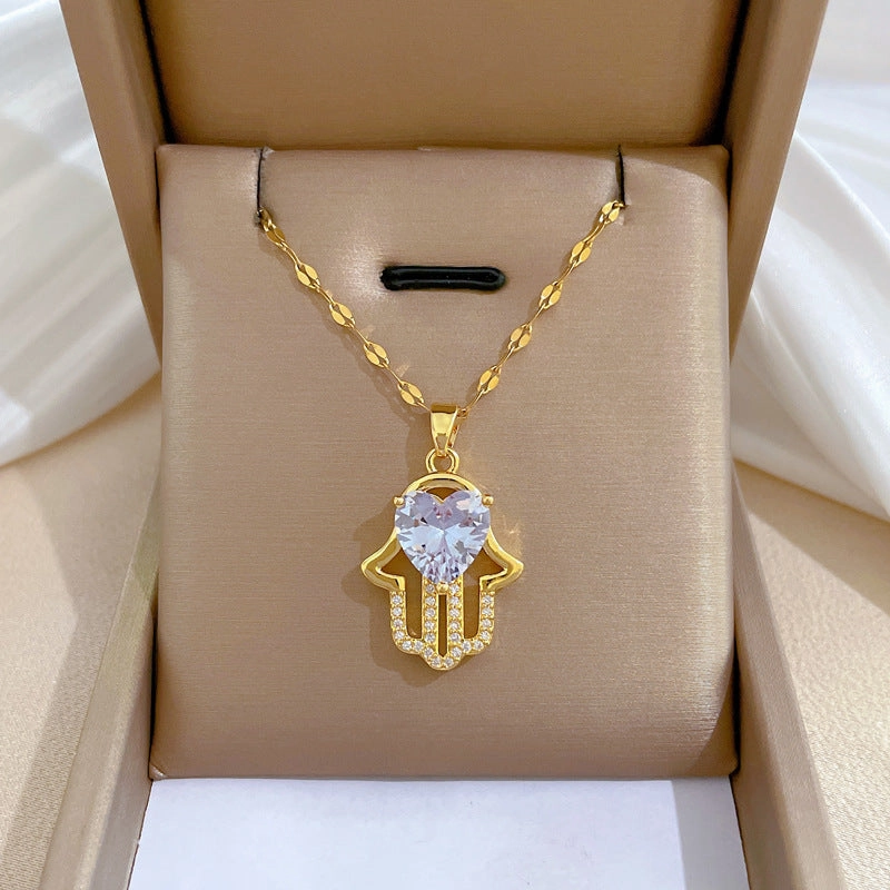 Wholesale Full Diamond Luxury Women's Versatile Collarbone Titanium Steel Necklace
