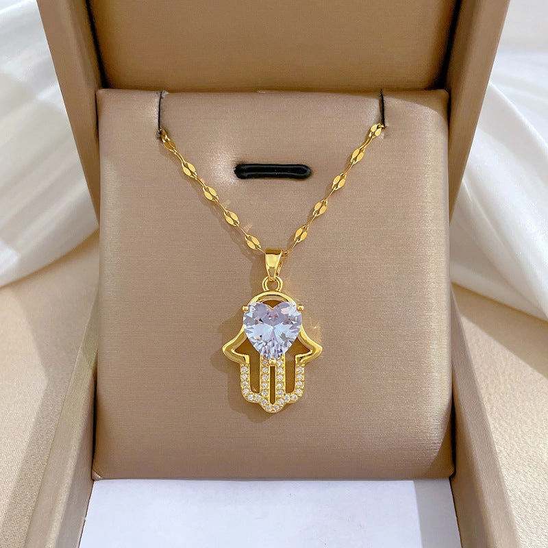 Wholesale Full Diamond Luxury Women's Versatile Collarbone Titanium Steel Necklace