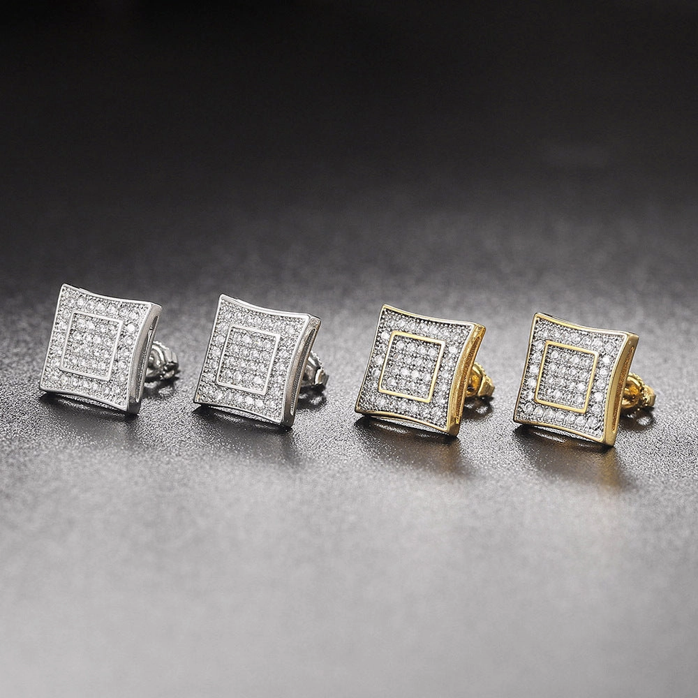Wholesale Full Diamond Men's Zircon Micropaved Cross Thread Earrings